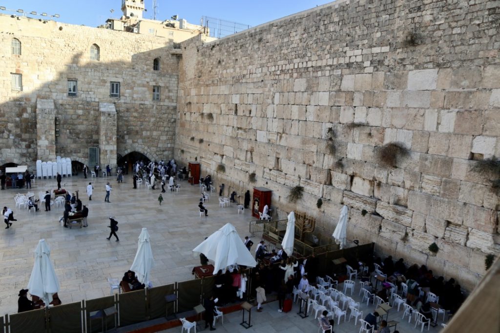 Western Wall (the only visible remnant of the Second Temple), women's section on the right, Old Jerusalem