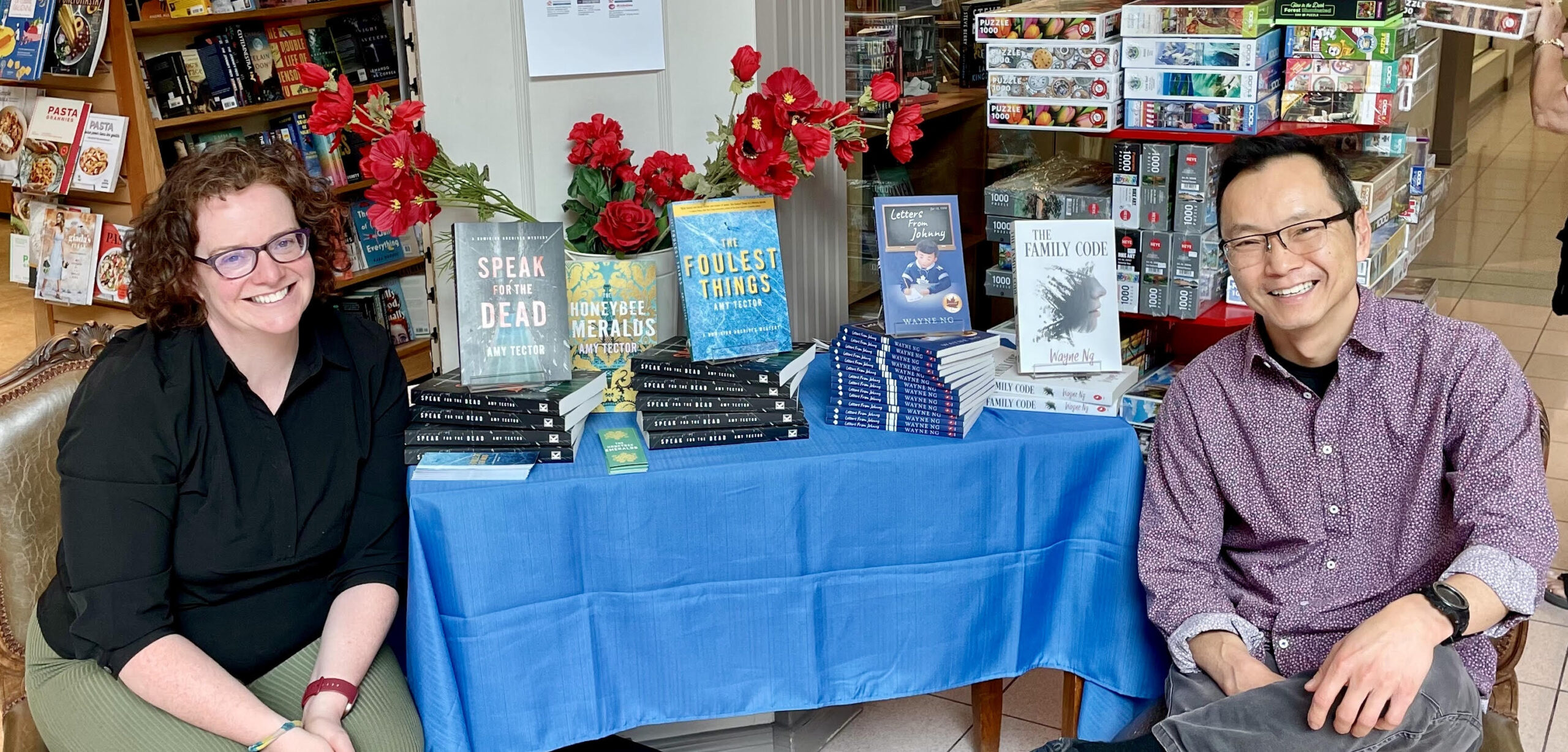 Amy Tector and Wayne Ng signing books at Librarie Michabou Bilingual Bookstore.