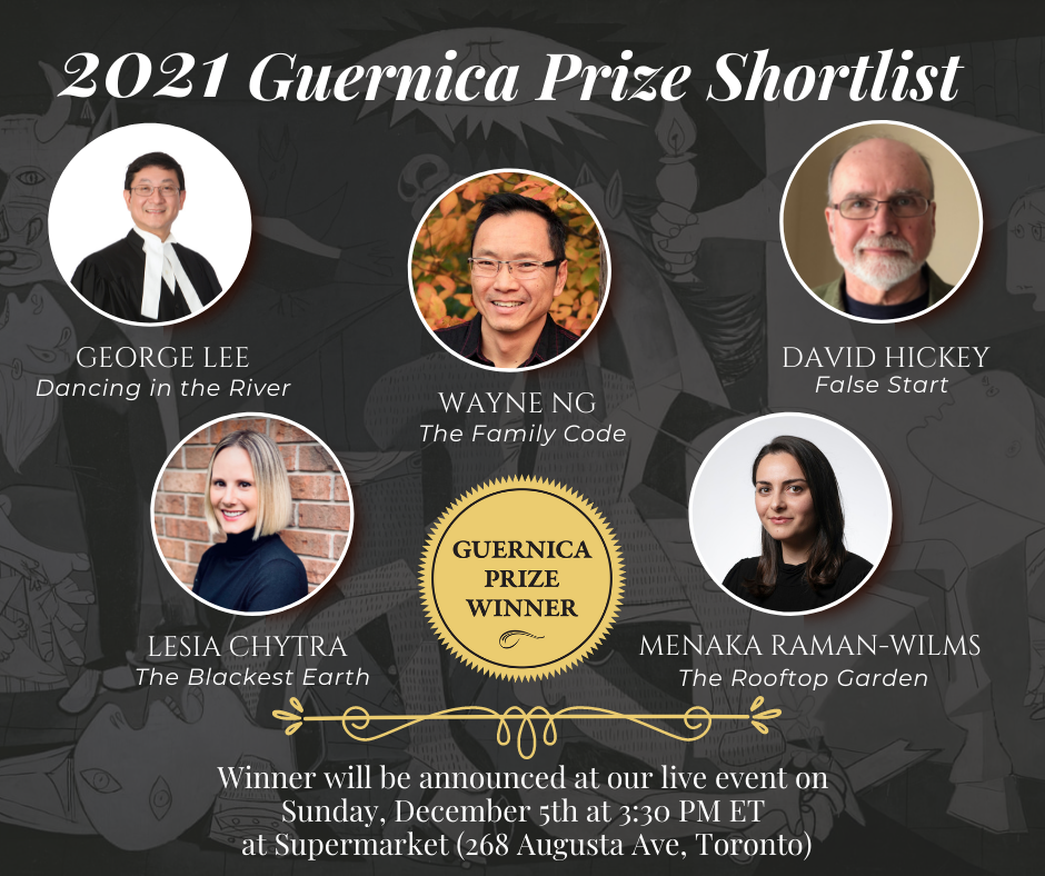 2021 Guernica Prize Shortlist. Pictures of authors listed, including Wayne Ng