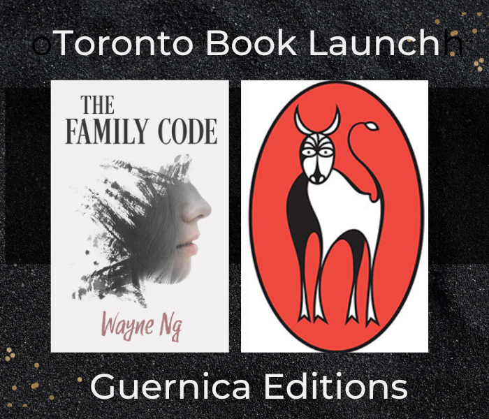 THE FAMILY CODE book cover and Guernica Editions Logo Toronto Book Launch