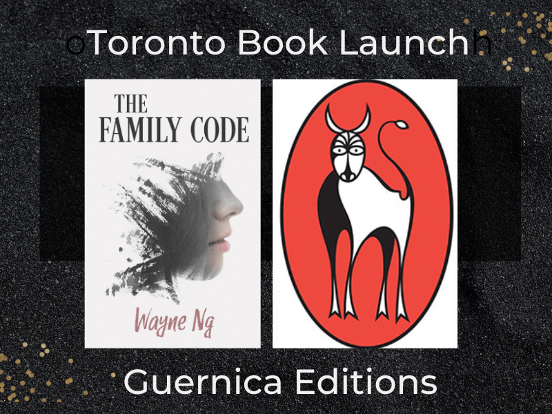 THE FAMILY CODE book cover and Guernica Editions Logo Toronto Book Launch