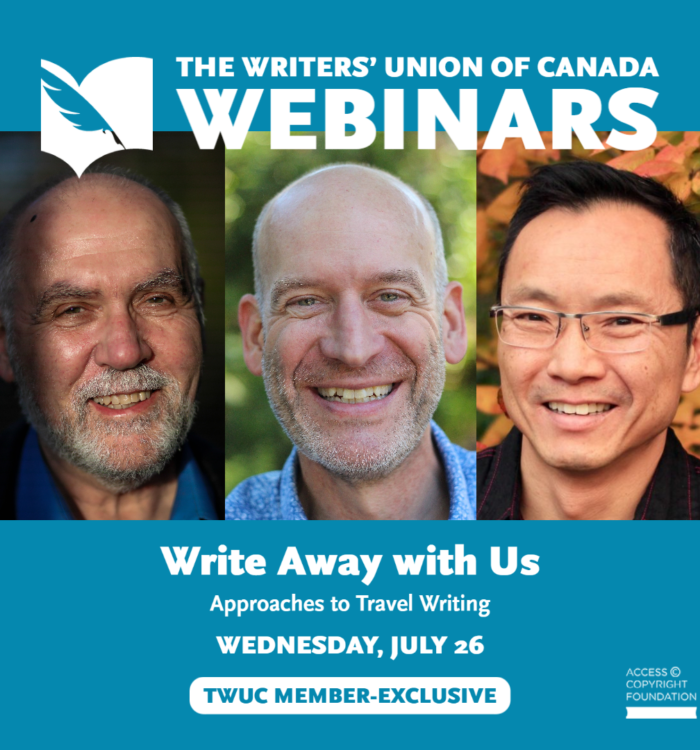 Wednesday, July 26, 2023, from 2-3pm. ZOOM Wayne is excited to moderate his first exclusive webinar for members of The Writers’ Union of Canada (TWUC). Write Away with Us will be a discussion between authors sharing their experiences and approach to travel writing with panellists: Mark Abley and Bill Arnott.