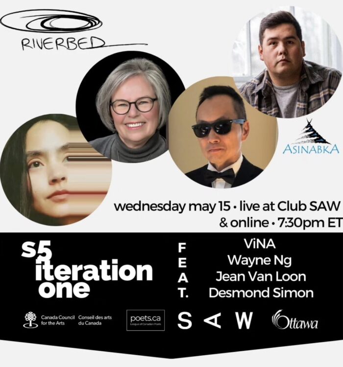 Riverbed Reading Series S5:i1 - Familial Roots with writers Wayne Ng, ViNa Nguyễn, Jean Van Loon and filmmaker Desmond Simon May 15, 2024 at Club SAW in Ottawa.